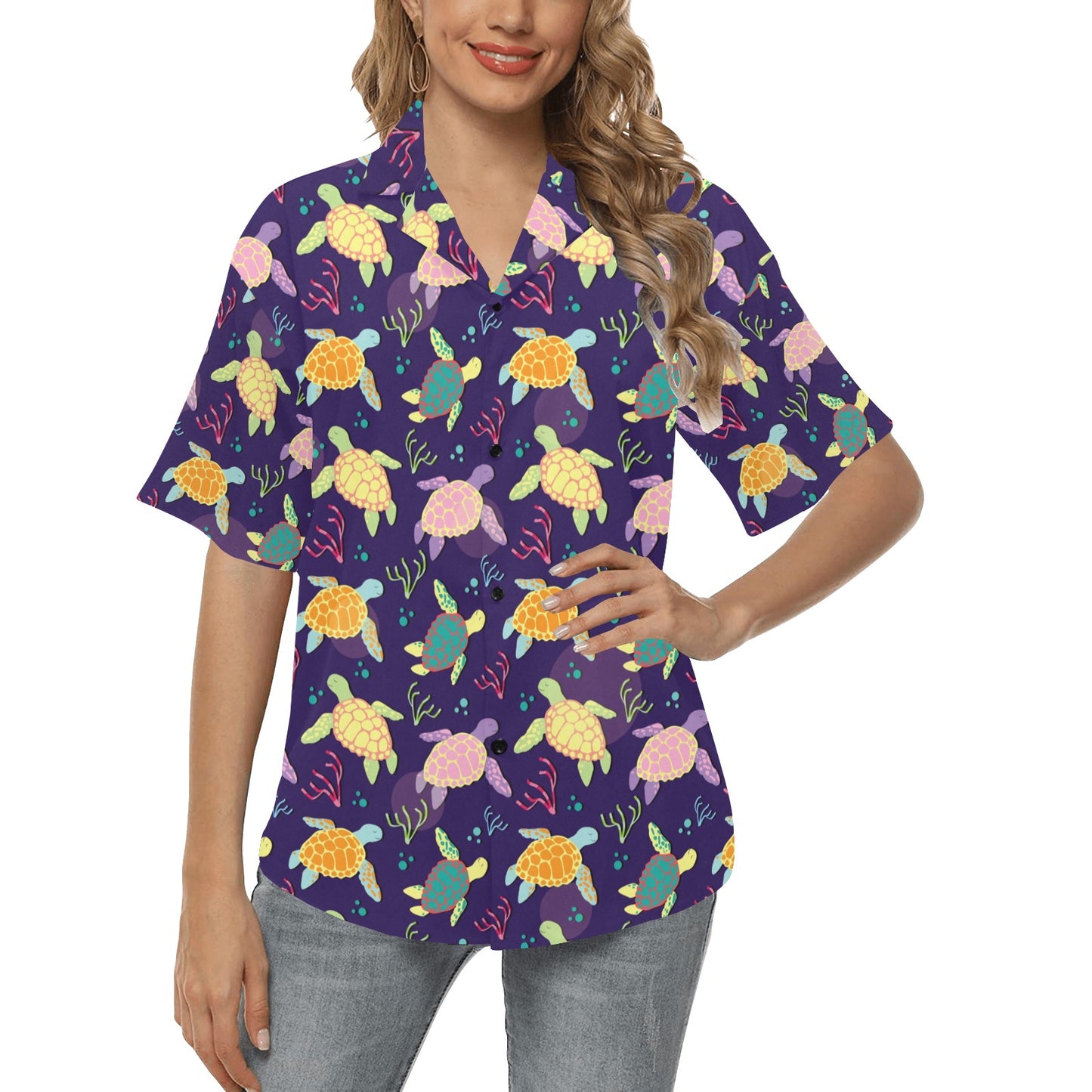 Sea Turtle Color Smile Women's Hawaiian Shirt