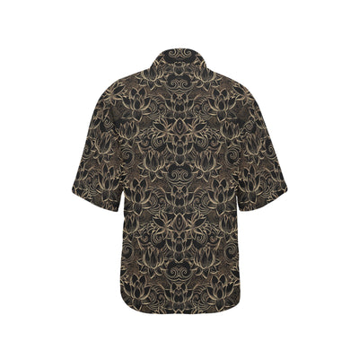 Lotus Gold Mandala Design Themed Women's Hawaiian Shirt