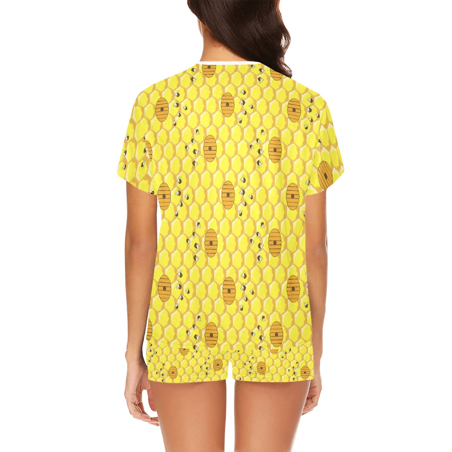 Honey Bee Print Design LKS303 Women's Short Pajama Set