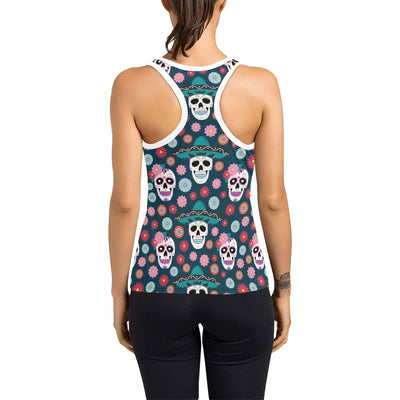 Sugar Skull Print Design LKS308 Women's Racerback Tank Top