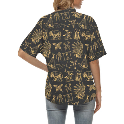 American indian Gold Style Women's Hawaiian Shirt