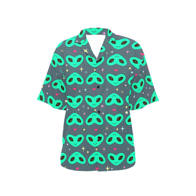 Alien Head Heart Pattern Print Design 03 Women's Hawaiian Shirt