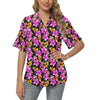 Tropical Folower Pink Hibiscus Print Women's Hawaiian Shirt