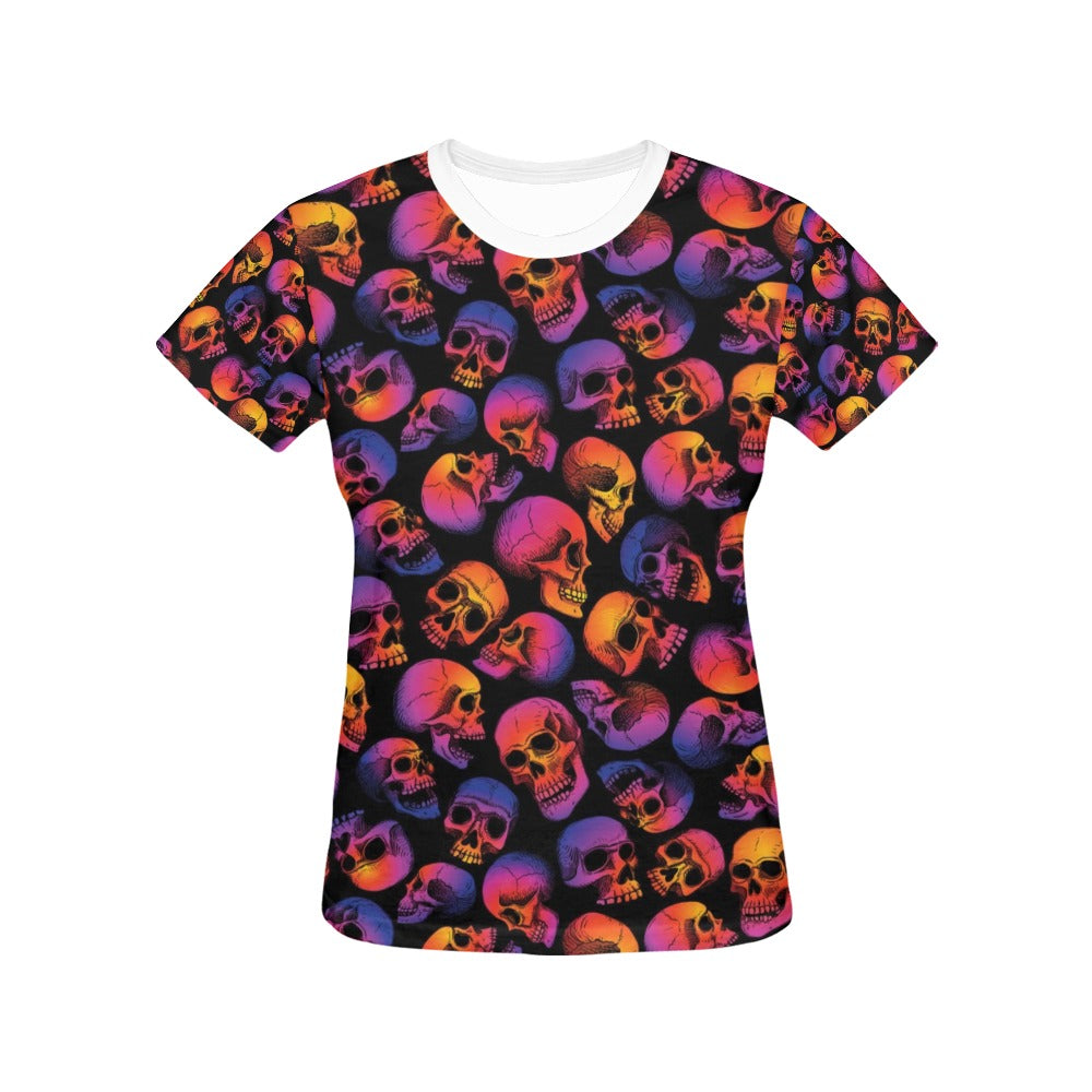 Skull Multicolor Print Design LKS3011 Women's  T-shirt