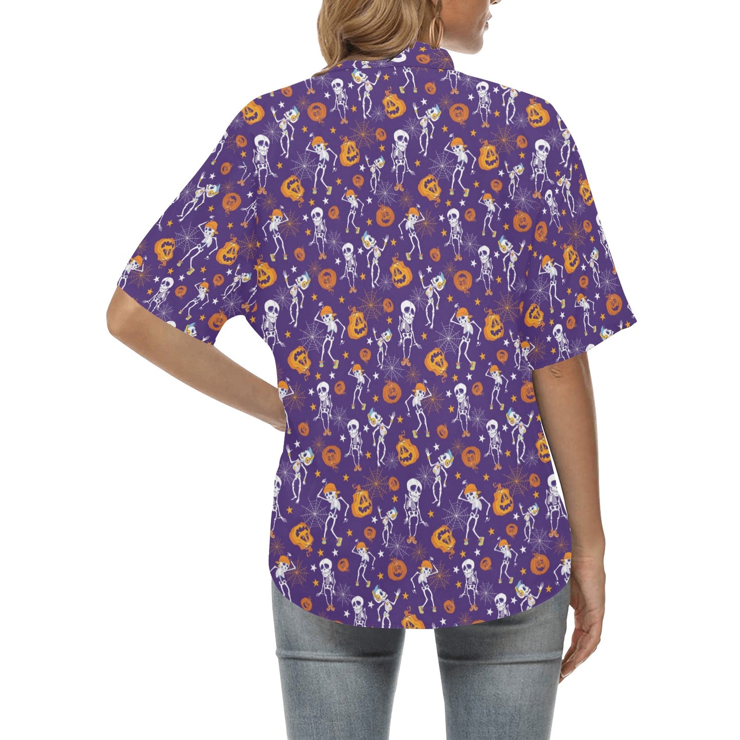 Skeleton Halloween Dance Print Design LKS304 Women's Hawaiian Shirt