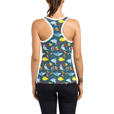 Scuba With Sharks Print Design LKS303 Women's Racerback Tank Top