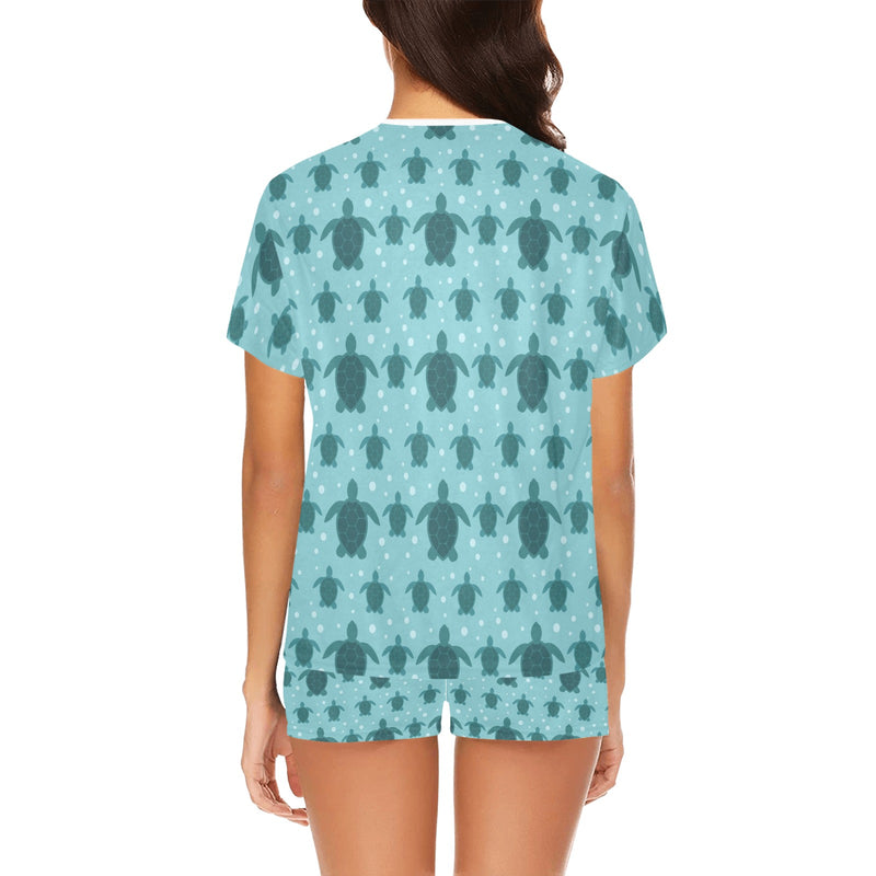 Sea Turtle Print Design LKS305 Women's Short Pajama Set