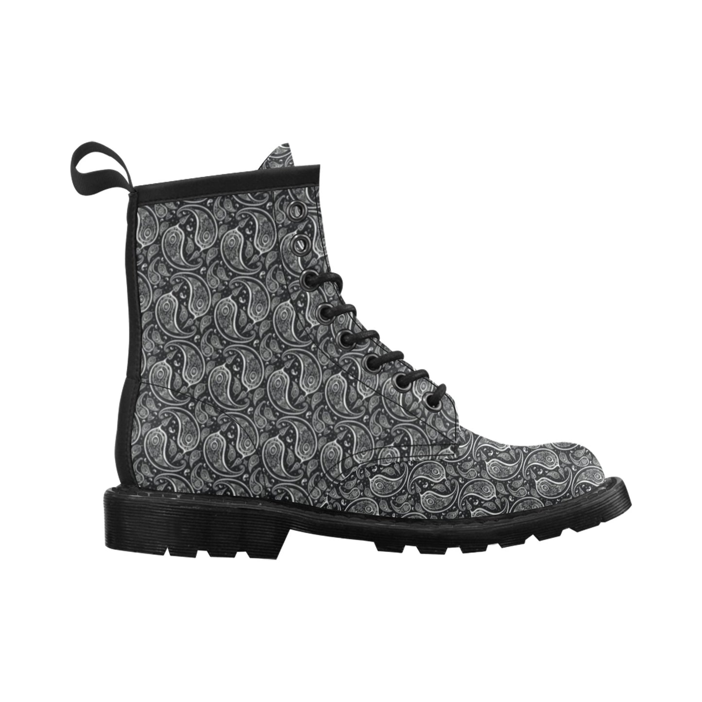 Paisley Black Design Print Women's Boots