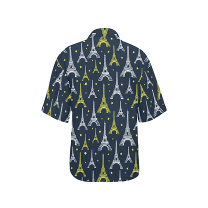Eiffel Tower Star Print Women's Hawaiian Shirt