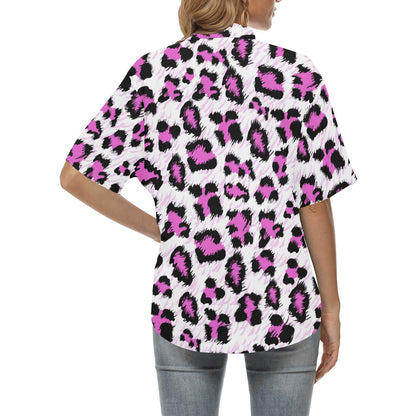 Leopard Pink Skin Print Women's Hawaiian Shirt