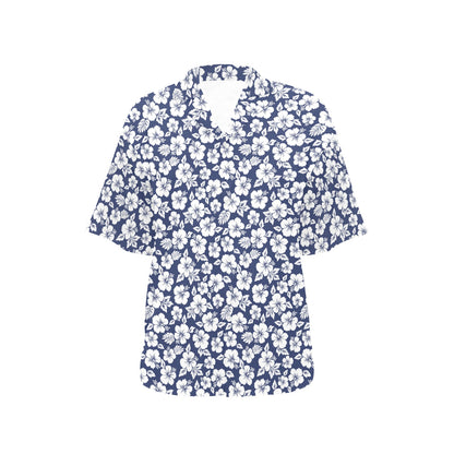 Hibiscus Blue Hawaiian Flower Style Women's Hawaiian Shirt
