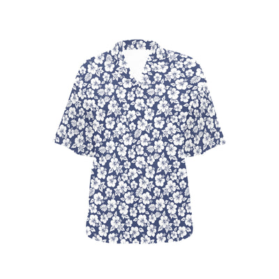 Hibiscus Blue Hawaiian Flower Style Women's Hawaiian Shirt