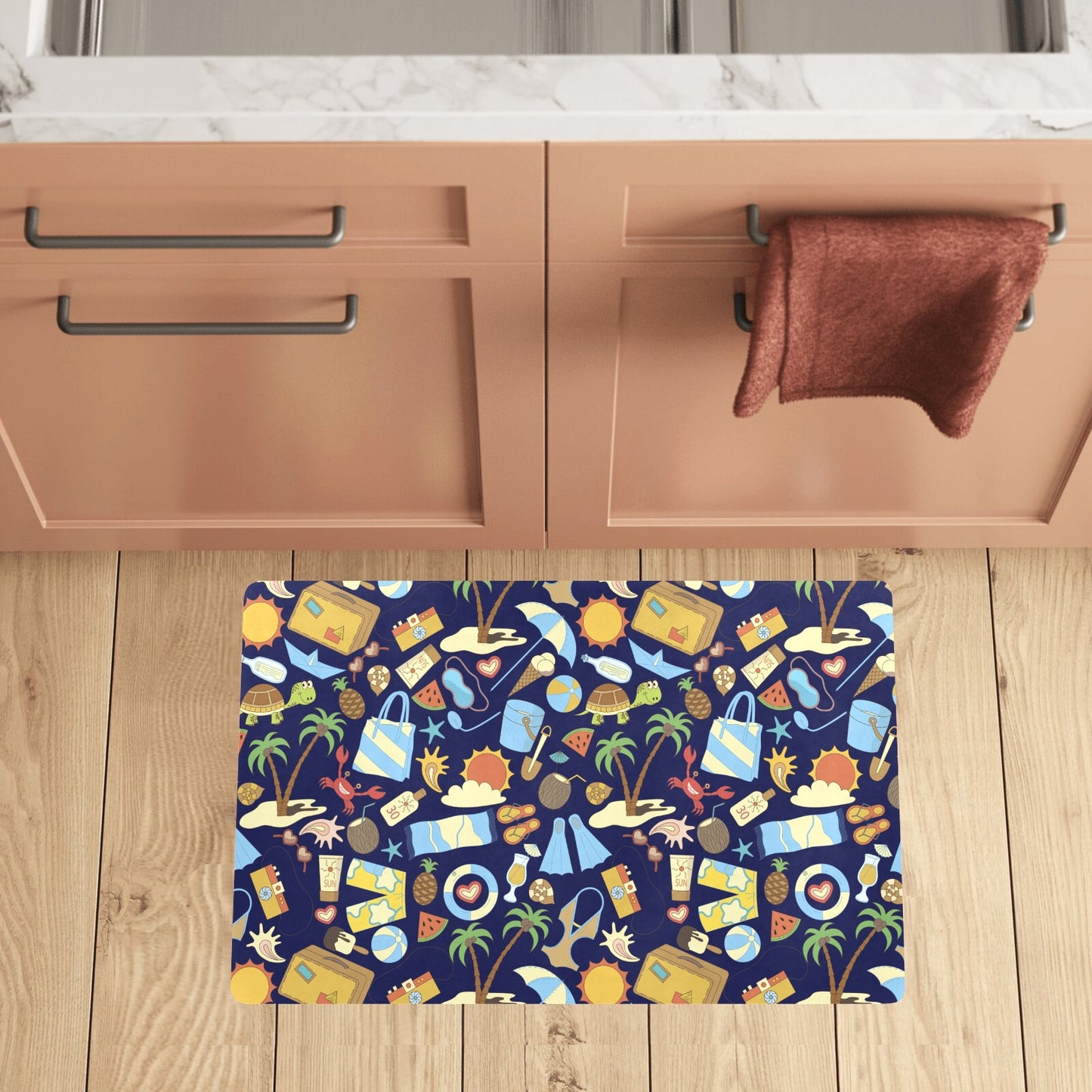 Beach Themed Pattern Print Design 04 Kitchen Mat