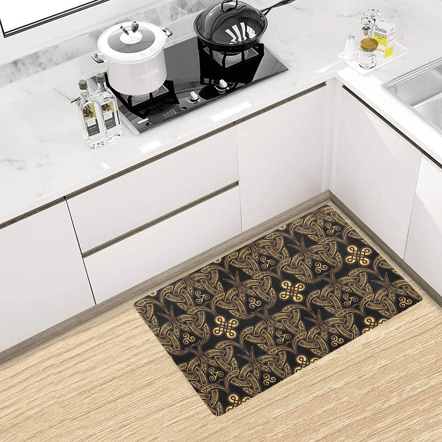 Celtic Knot Gold Design Kitchen Mat