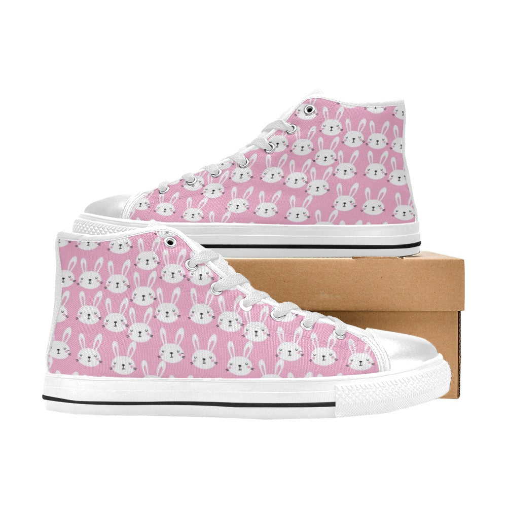 Rabbit Print Design LKS401 High Top Women's White Shoes