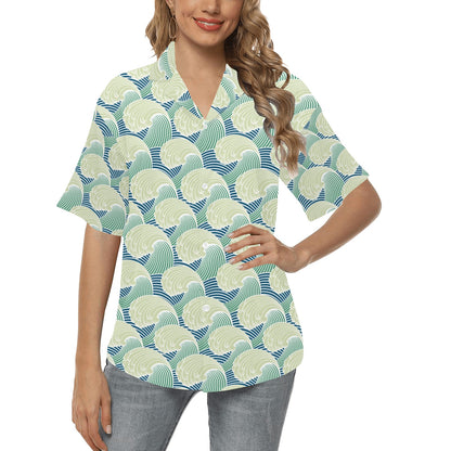 Wave Japan Style Print Design LKS302 Women's Hawaiian Shirt
