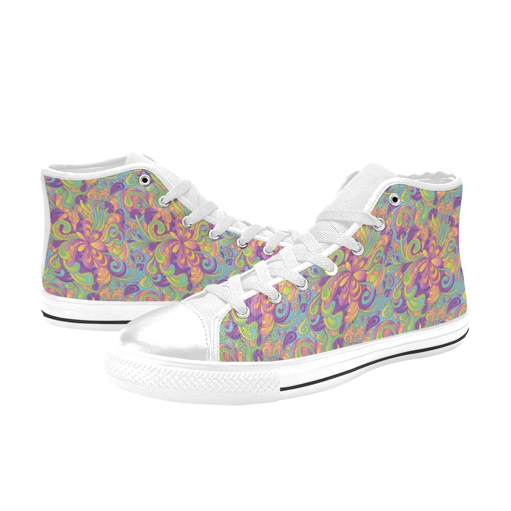 Trippy Print Design LKS306 High Top Women's White Shoes