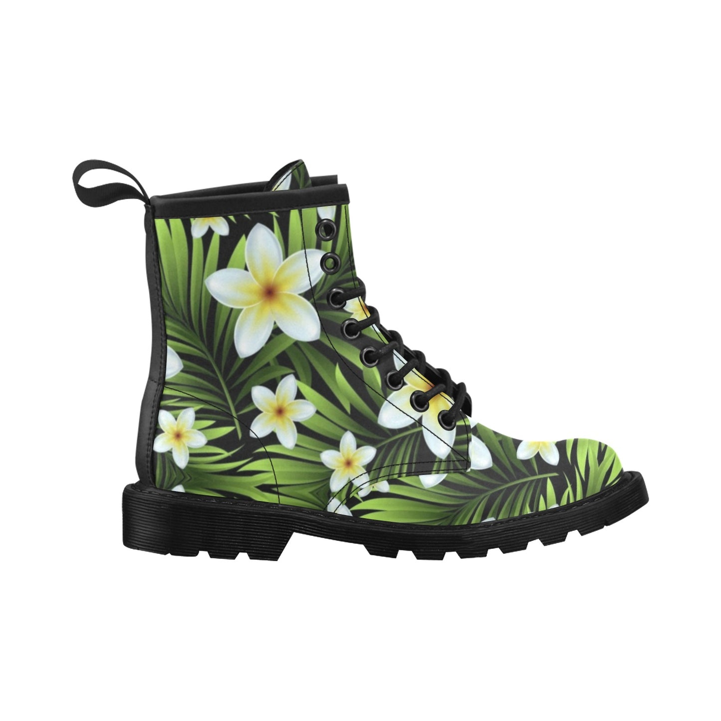 White Plumeria Pattern Print Design PM06 Women's Boots