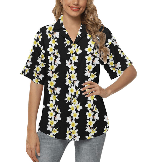White Plumeria Pattern Print Design PM08 Women's Hawaiian Shirt