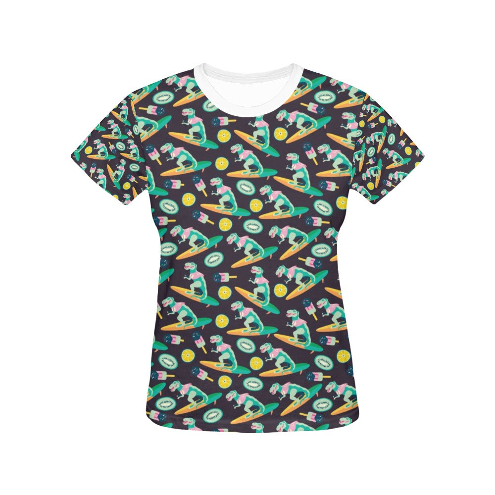 Surfboard T Rex Print Design LKS301 Women's  T-shirt