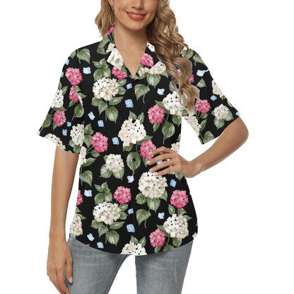 Hydrangea Pattern Print Design HD09 Women's Hawaiian Shirt