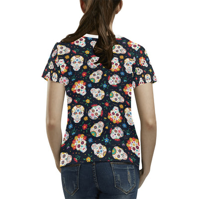 Sugar Skull Print Design LKS305 Women's  T-shirt