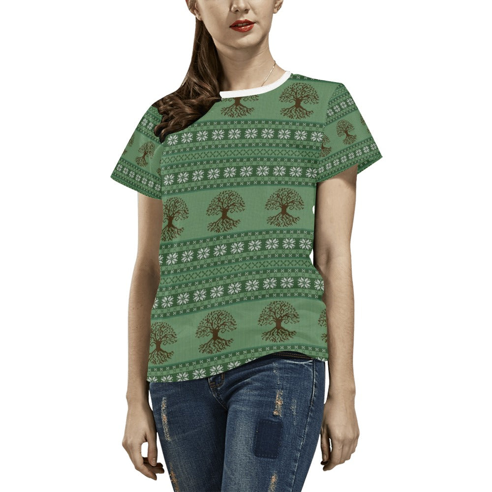 Tree Of Life Knit Style Print Design LKS301 Women's  T-shirt
