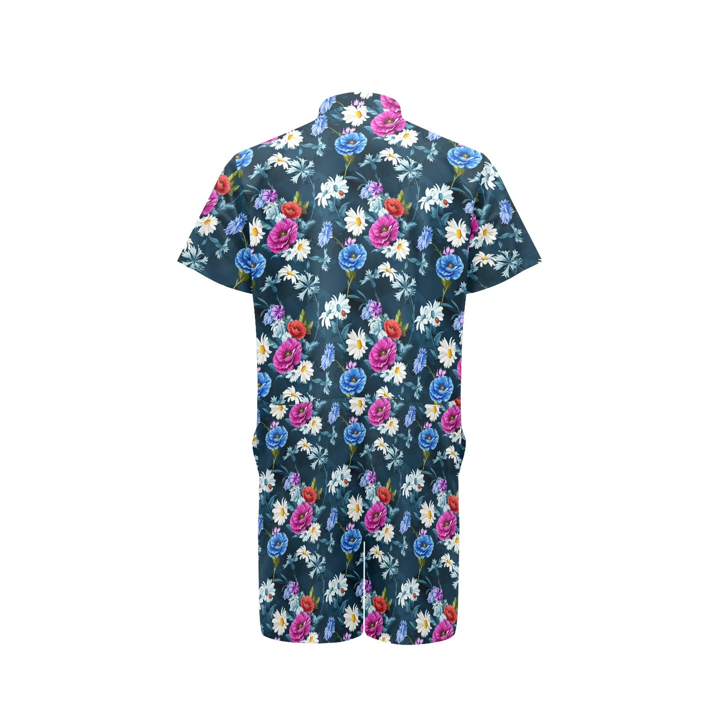 Floral Blue Themed Print Men's Romper