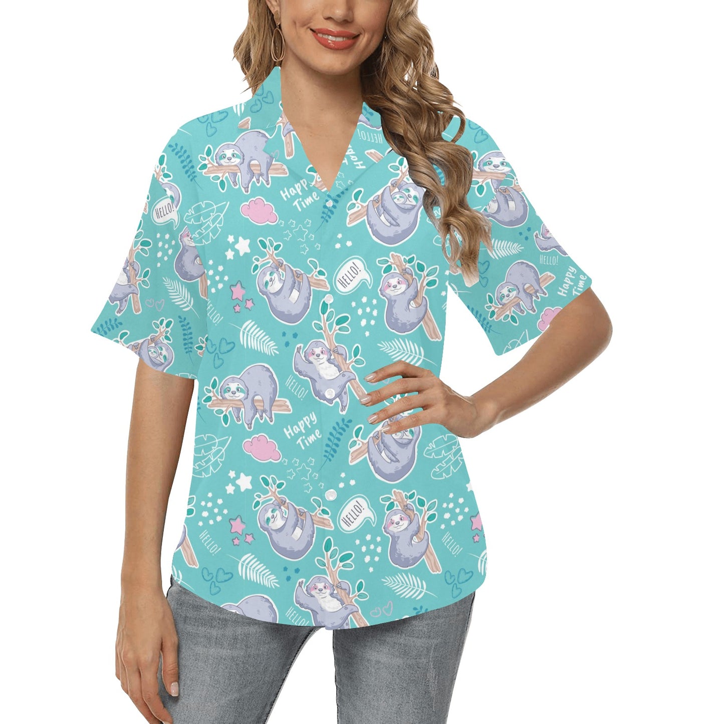 Sloth Print Design LKS309 Women's Hawaiian Shirt