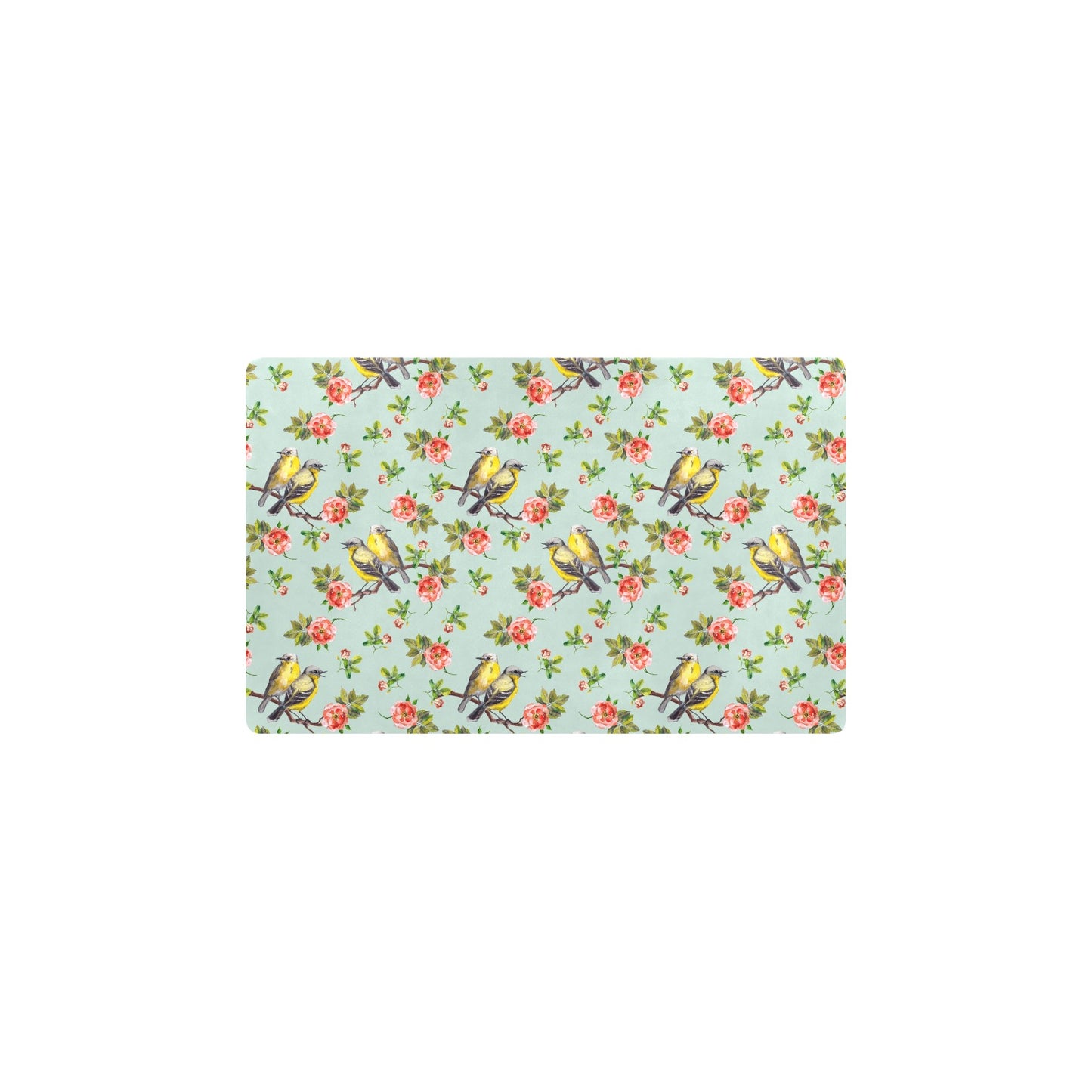 Bird with Red Flower Print Pattern Kitchen Mat