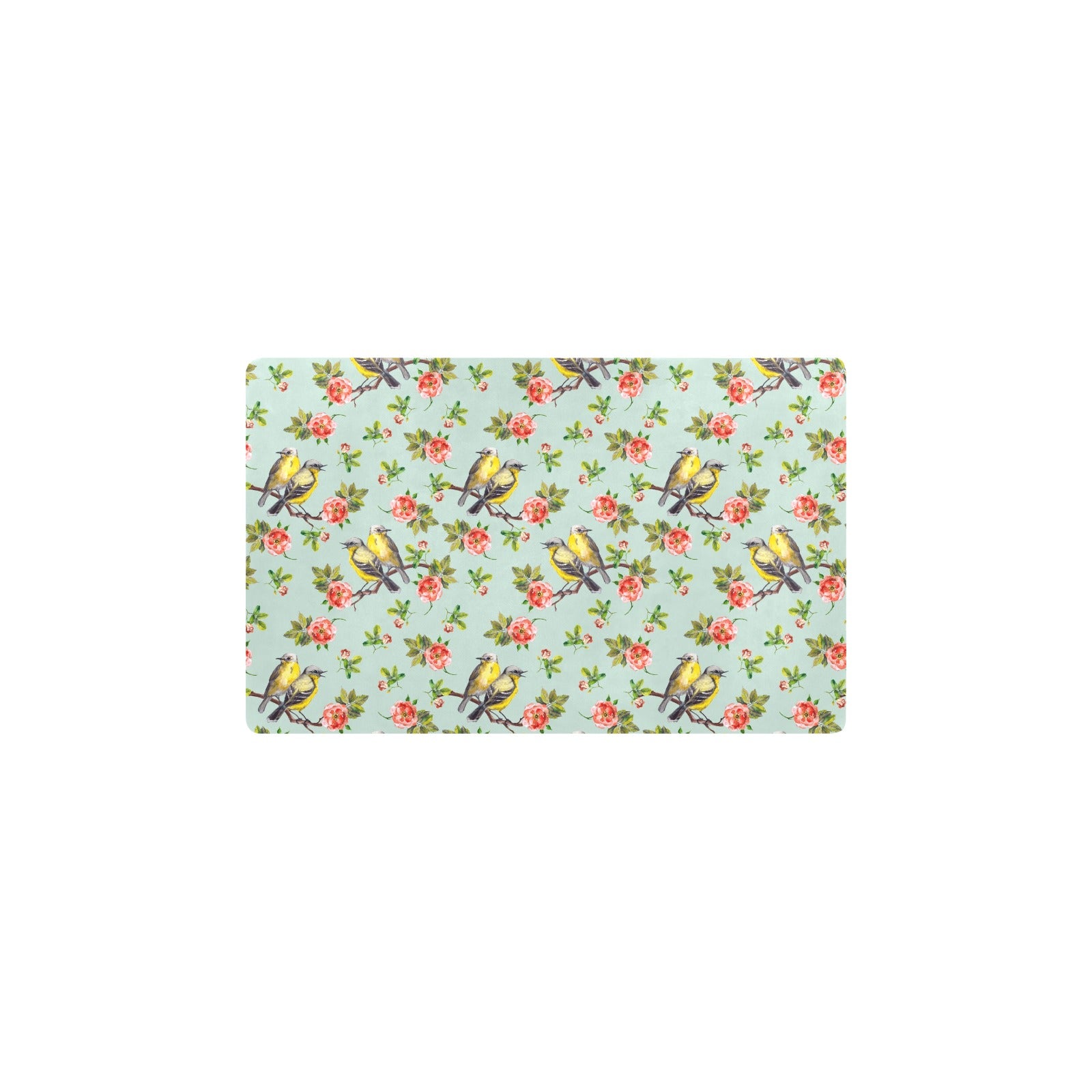 Bird with Red Flower Print Pattern Kitchen Mat