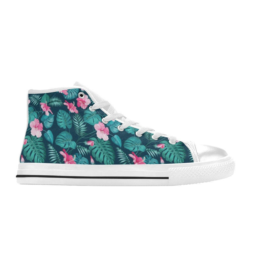 Summer Floral Print Design LKS301 High Top Women's White Shoes