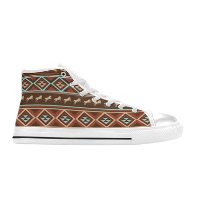 Western Horse Pattern Print LKS301 High Top Women's White Shoes