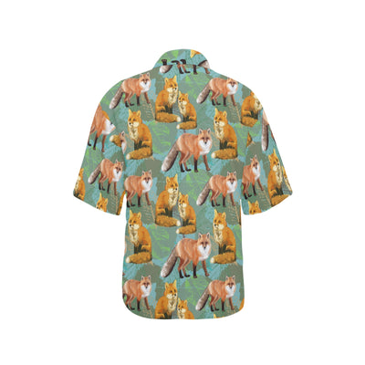 Fox Autumn leaves Themed Women's Hawaiian Shirt