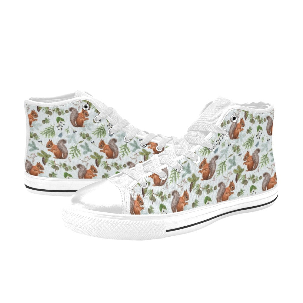 Squirrel Print Design LKS308 High Top Women's White Shoes