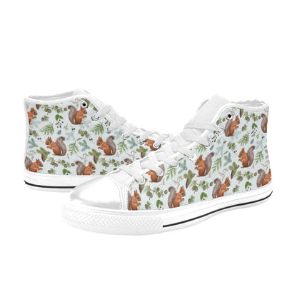 Squirrel Print Design LKS308 High Top Women's White Shoes