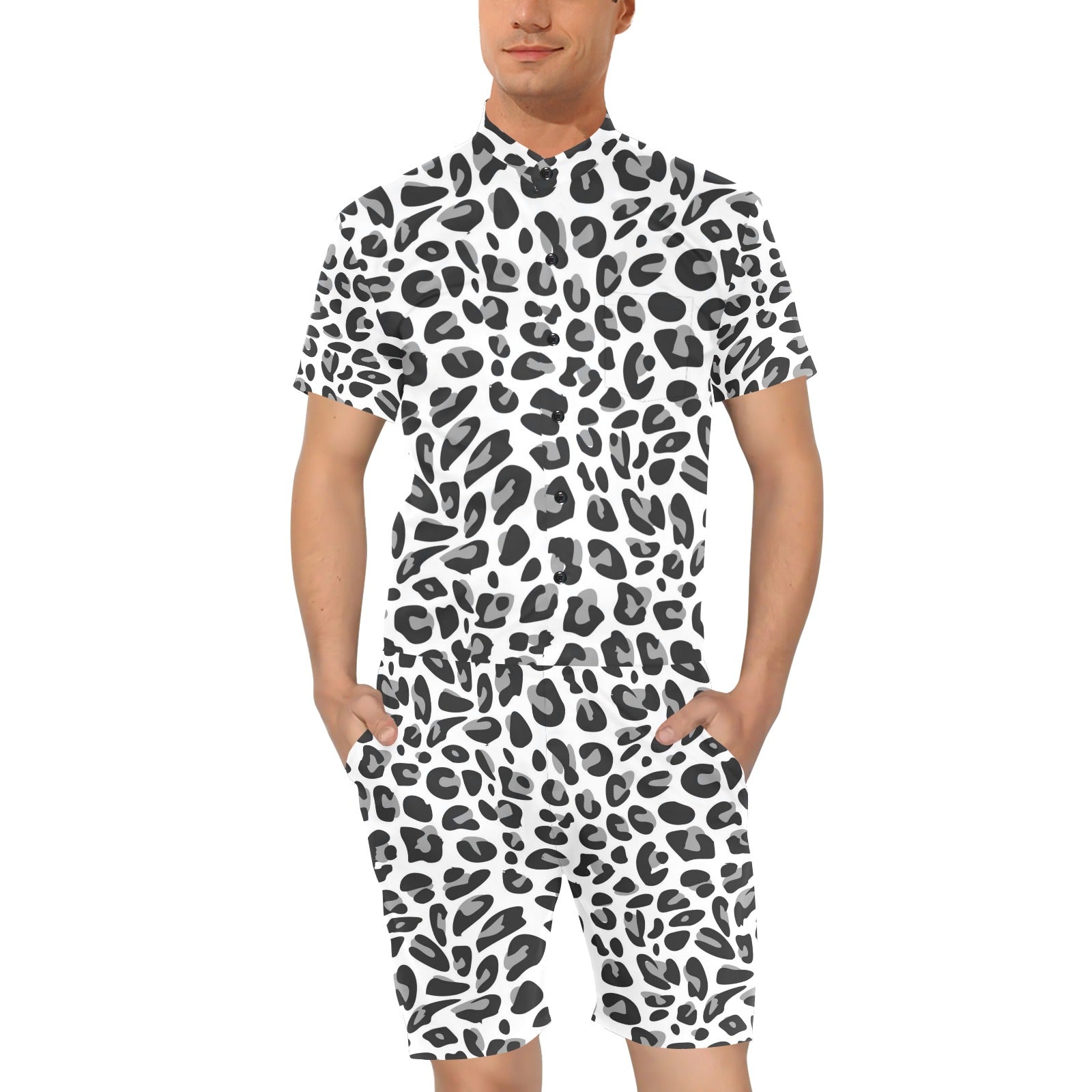 Snow Leopard Skin Print Men's Romper