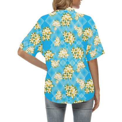 Yellow Plumeria Design Print Pattern Women's Hawaiian Shirt