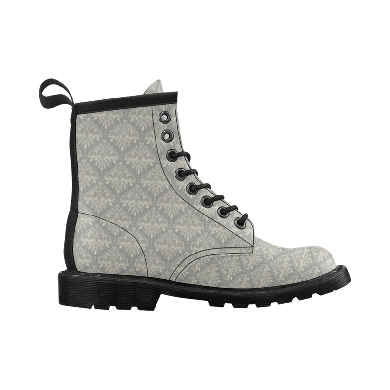 Damask Grey Elegant Print Pattern Women's Boots