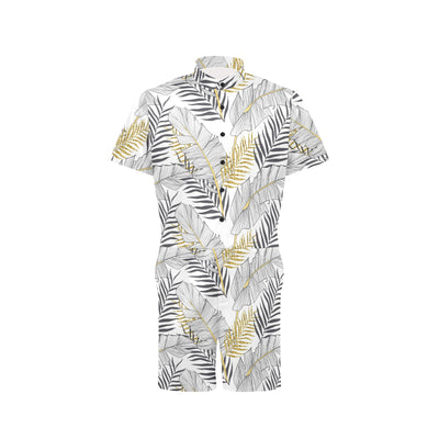 Gold Glitter Tropical Palm Leaves Men's Romper