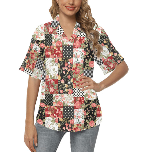Patchwork Flower Pattern Print Design 03 Women's Hawaiian Shirt