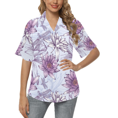 Water Lily Pattern Print Design WL01 Women's Hawaiian Shirt