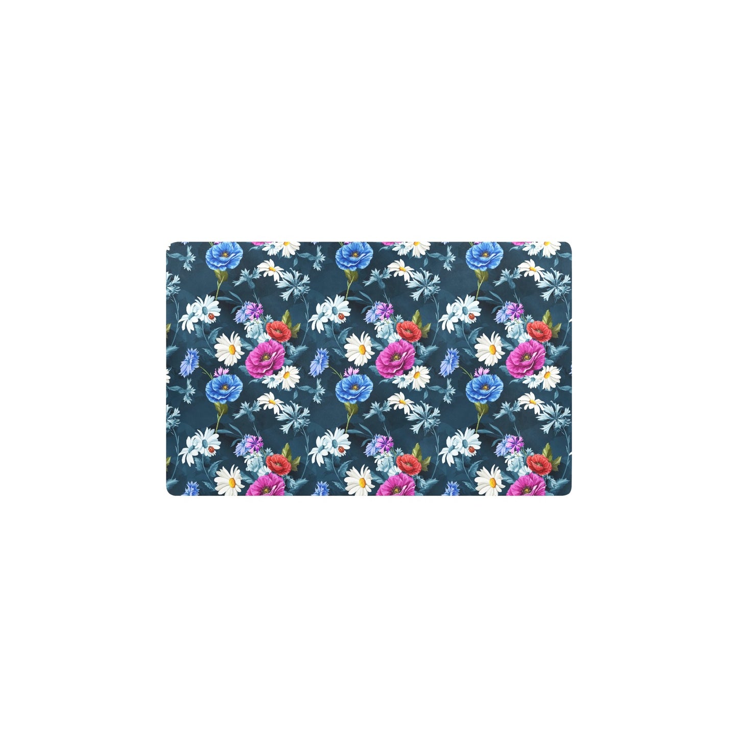 Floral Blue Themed Print Kitchen Mat