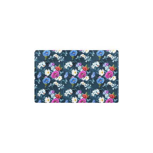Floral Blue Themed Print Kitchen Mat