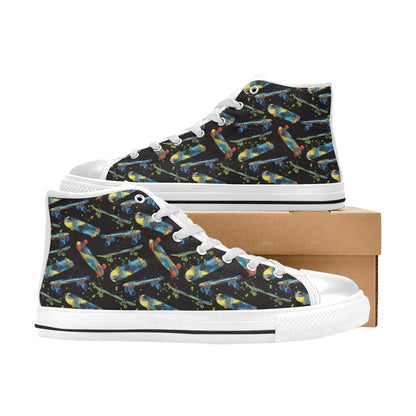 Skateboard Print Design LKS305 High Top Women's White Shoes