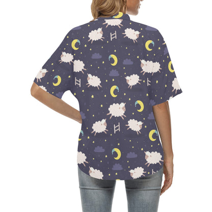 Sheep Night Pattern Print Design 02 Women's Hawaiian Shirt
