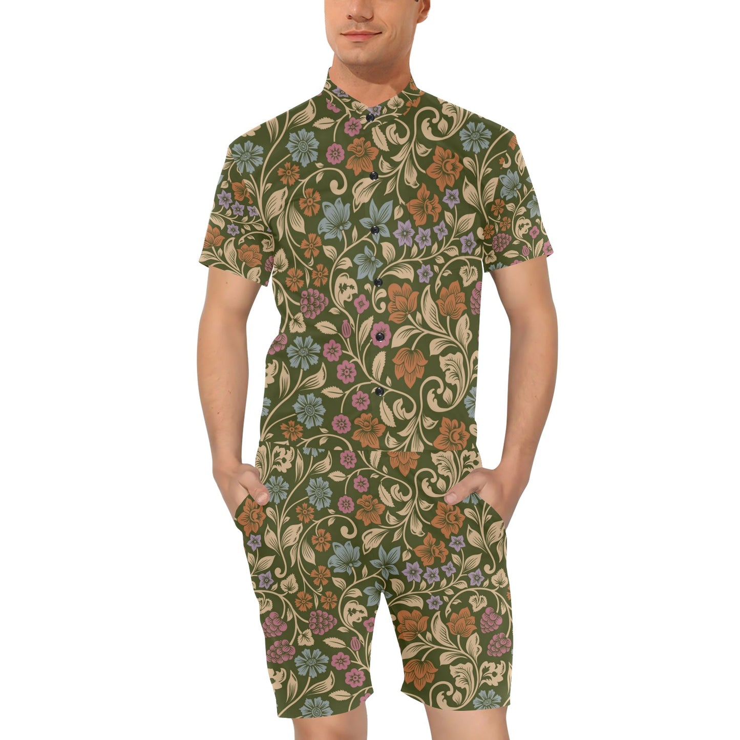 Floral Vintage Print Pattern Men's Romper