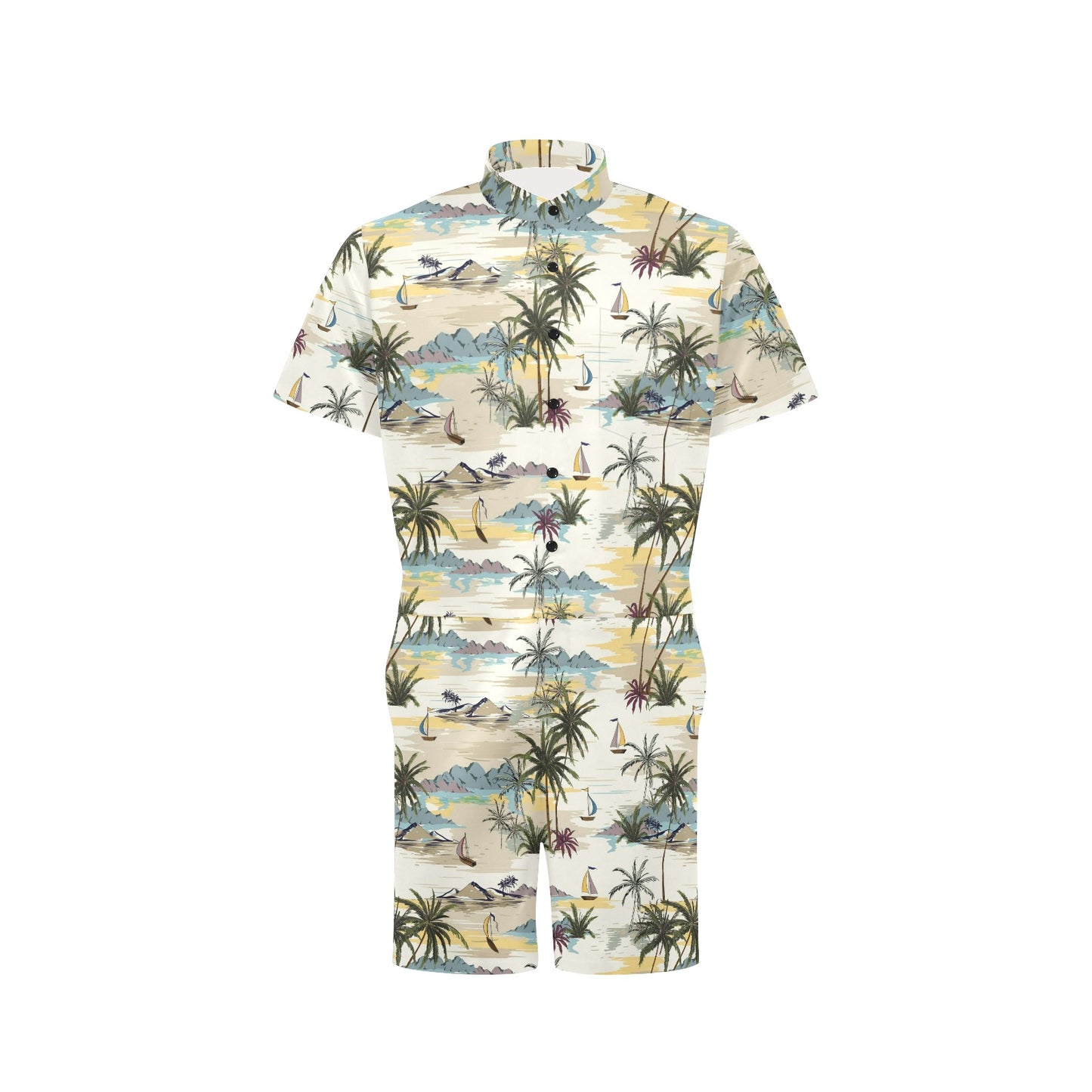 Palm Tree Beach Print Men's Romper