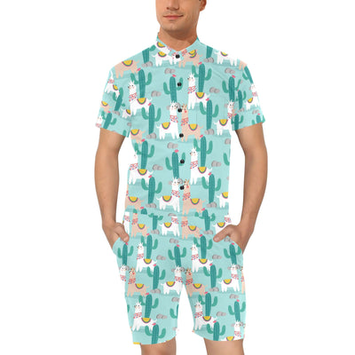 Llama Cactus Pattern Print Design 08 Men's Romper