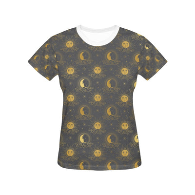 Sun Moon Print Design LKS305 Women's  T-shirt